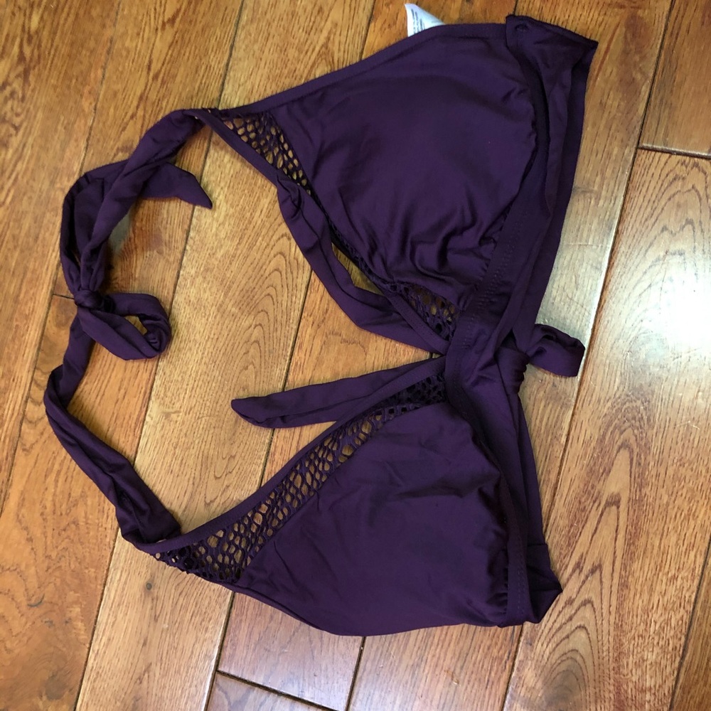 Dark plum bathing suit top w/ see through detail